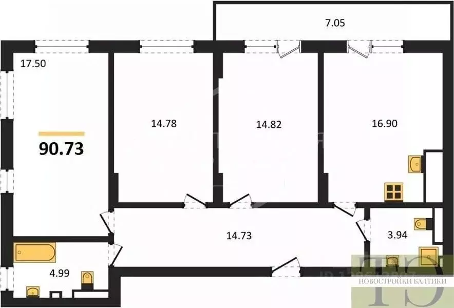 3-к кв. Калининградская область, Гурьевский муниципальный округ, пос. ... - Фото 1