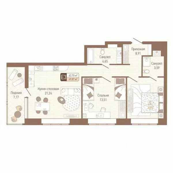 2-к кв. Тульская область, Тула Кулик жилой комплекс (66.29 м) - Фото 0