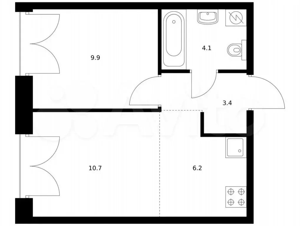 1-к. квартира, 34,3 м, 2/9 эт. - Фото 0