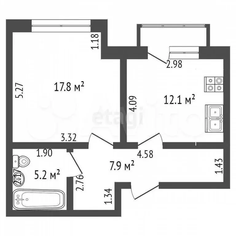 1-к. квартира, 43 м, 4/5 эт. - Фото 0