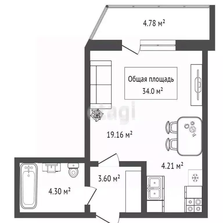 Студия Новосибирская область, Новосибирск Обская ул., 82 (31.4 м) - Фото 2