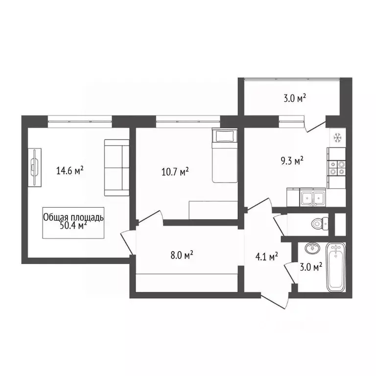 2-к кв. Новосибирская область, Новосибирск Спортивная ул., 43 (50.4 м) - Фото 2