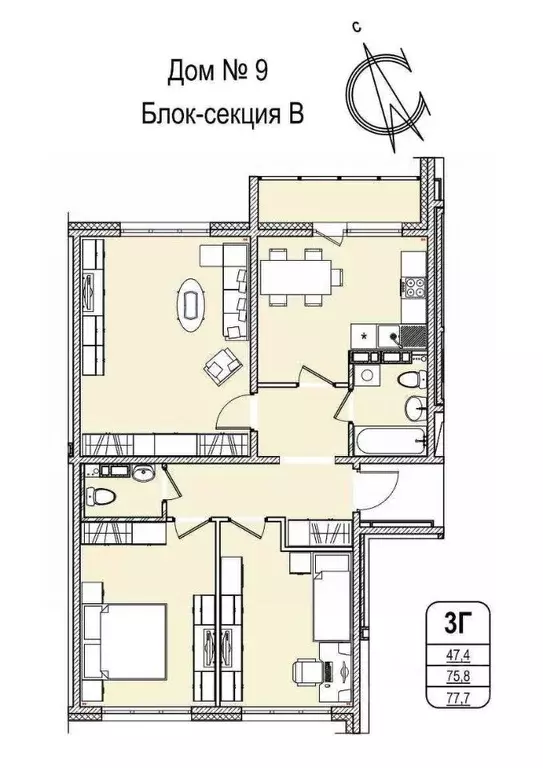 3-к кв. Кемеровская область, Кемерово 55-й мкр, 9 (77.77 м) - Фото 0