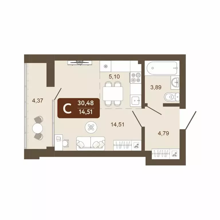 Квартира-студия: Кемерово, микрорайон 58В, 1 (30.48 м) - Фото 0
