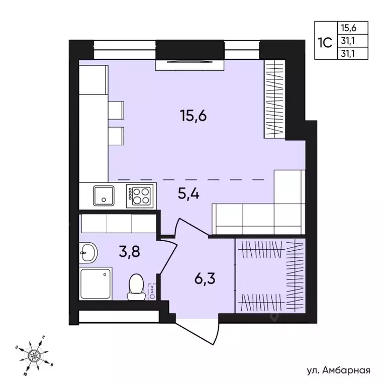 1-к кв. Пермский край, Пермь Белозерская ул., 30А (31.1 м) - Фото 0