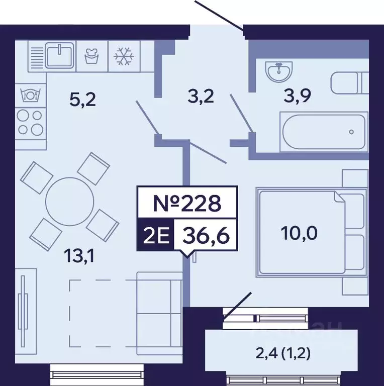2-к кв. Саха (Якутия), Якутск ул. Новопортовская, 1Д (36.6 м) - Фото 1