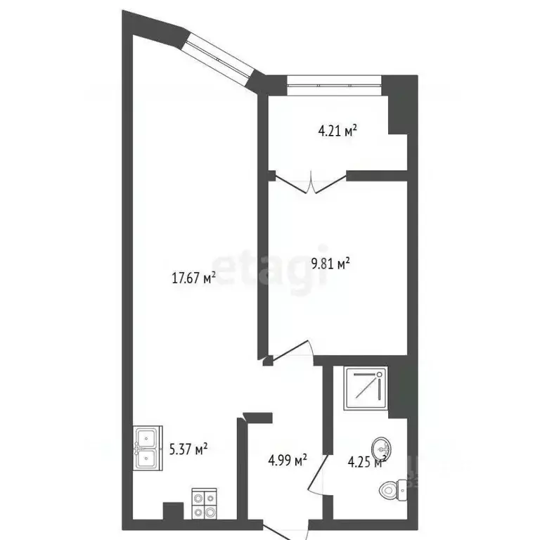 1-к кв. Ростовская область, Ростов-на-Дону Береговая ул., 73с1 (45.0 ... - Фото 2