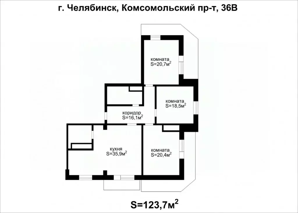 3-к кв. Челябинская область, Челябинск Комсомольский просп., 36в ... - Фото 2