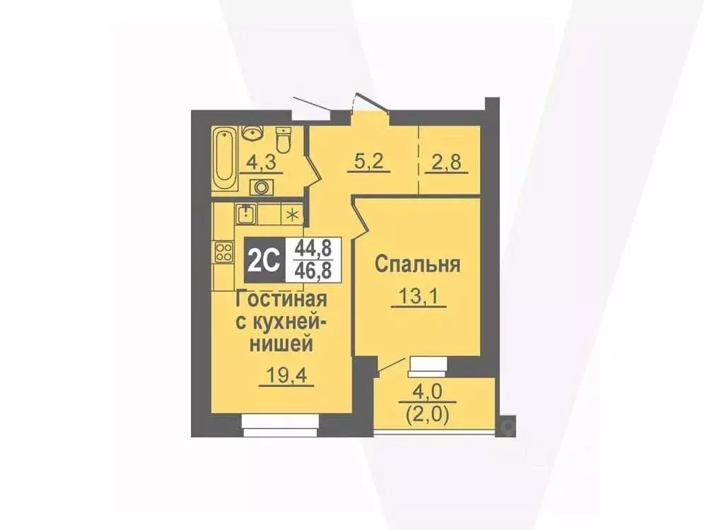 2-к кв. Новосибирская область, Кольцово рп ул. Благовещенская, 2 (46.8 ... - Фото 0