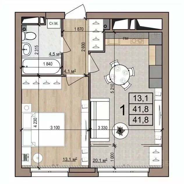 1-к кв. Рязанская область, Рязань ул. Новоселов, 33Б (41.8 м) - Фото 1