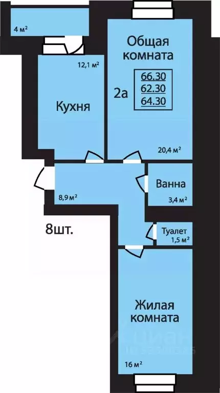 2-к кв. Тамбовская область, Тамбов ул. Имени С.И. Савостьянова, 3 ... - Фото 0