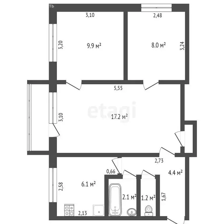 3-комнатная квартира: Юрга, проспект Победы, 31 (49.8 м) - Фото 0