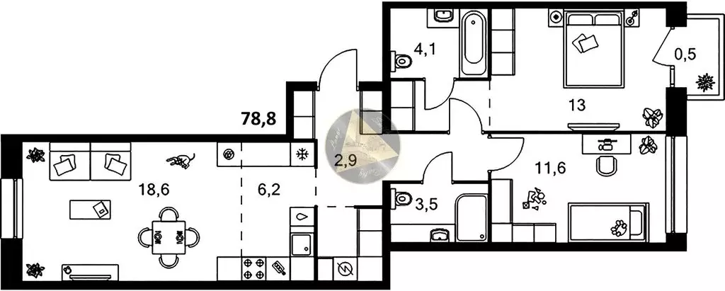 2-комнатная квартира: Санкт-Петербург, Галерный проезд, 1к2 (78.8 м) - Фото 1