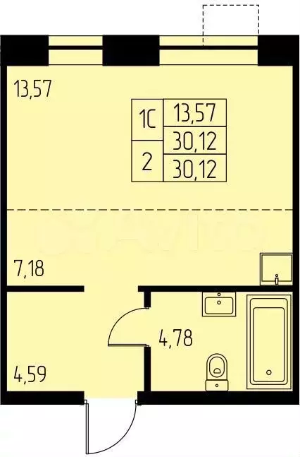 Квартира-студия, 30,1 м, 22/23 эт. - Фото 0