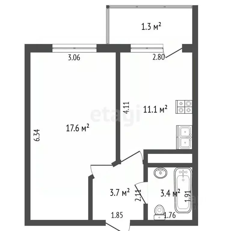 1-к кв. Псковская область, Псков ул. Юности, 24 (35.8 м) - Фото 2