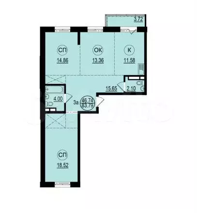 3-к. квартира, 83,6 м, 5/6 эт. - Фото 0
