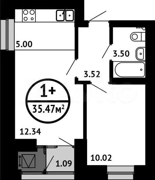 1-к. квартира, 35,5м, 7/7эт. - Фото 0