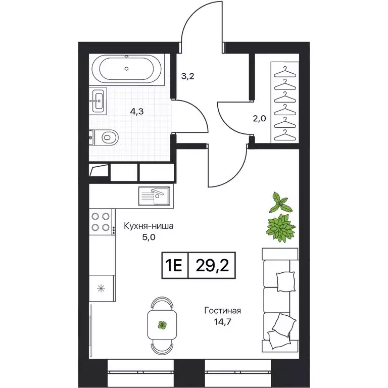 1-комнатная квартира: Пушкино, ЖК Пушкино Град (29.3 м) - Фото 1
