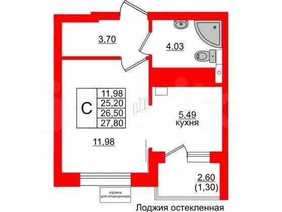 1-к. квартира, 26,5 м, 3/6 эт. - Фото 1