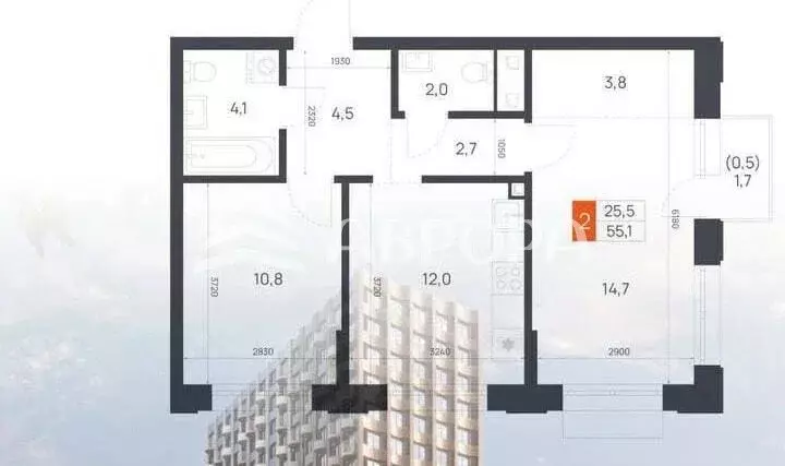 2-комнатная квартира: Благовещенск, Заводская улица, 4/6 (55.1 м) - Фото 1