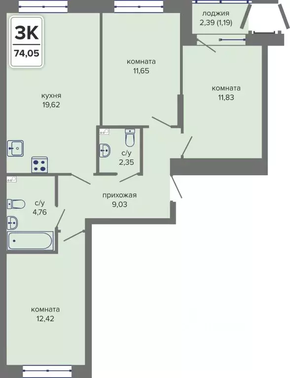 3-к кв. Пермский край, Пермь Гайва мкр,  (74.05 м) - Фото 1