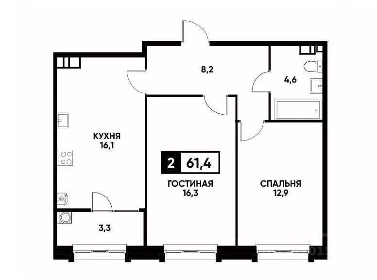 2-к кв. Ставропольский край, Ставрополь ул. Андрея Голуба, 14 (61.4 м) - Фото 0