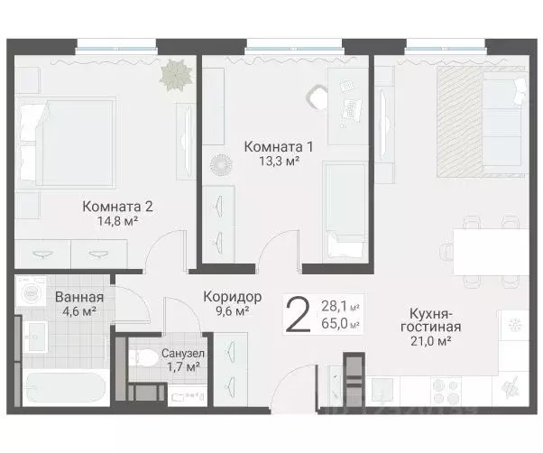 2-к кв. Санкт-Петербург Актерский проезд, 2к2 (65.0 м) - Фото 1