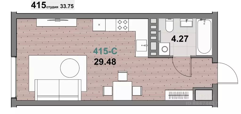 1-к кв. Калининградская область, Зеленоградск ул. Гагарина (33.75 м) - Фото 1