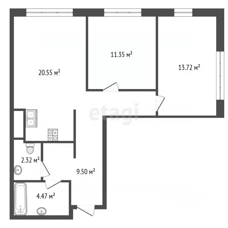 2-к кв. Санкт-Петербург ул. Стахановцев, 1 (66.0 м) - Фото 2