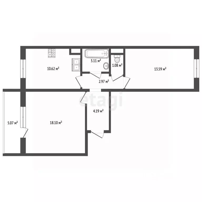 2-к кв. Челябинская область, Челябинск просп. Краснопольский, 34 (53.9 ... - Фото 1