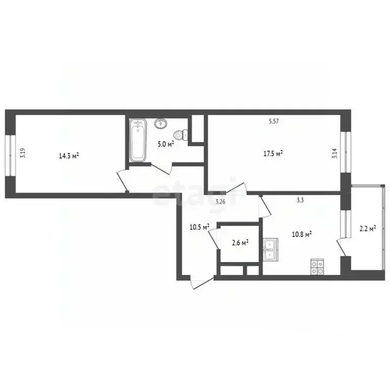 2-к кв. Москва Сельскохозяйственная ул., 38к1 (60.7 м) - Фото 2