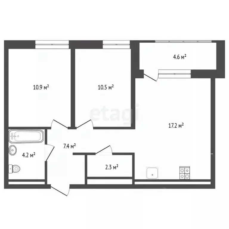 2-к кв. Тюменская область, Тюмень ул. Заполярная, 3 (53.9 м) - Фото 2