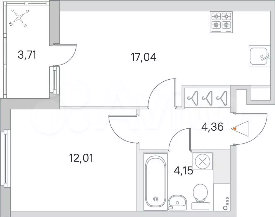 1-к. квартира, 39,4 м, 3/8 эт. - Фото 0