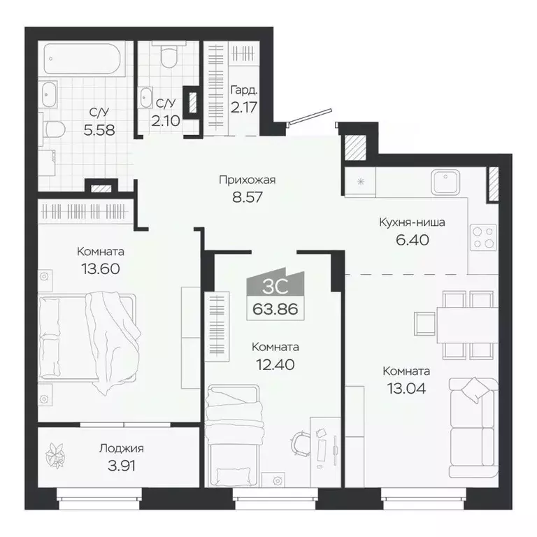 3-к кв. Новосибирская область, Новосибирский район, Краснообск рп ... - Фото 0