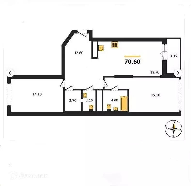 Продаётся 2-к квартира, 70.6 м - Фото 0
