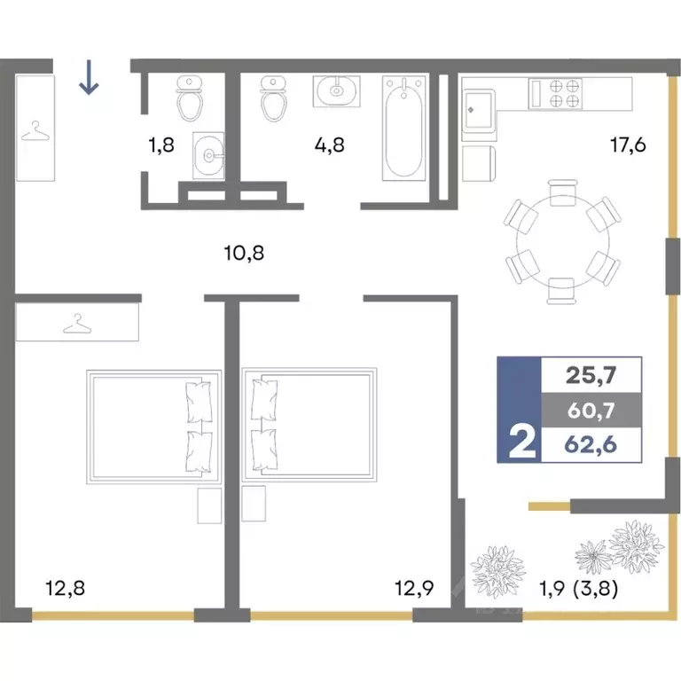 2-к кв. Крым, Симферопольский район, Мирновское с/пос, с. Белоглинка ... - Фото 1