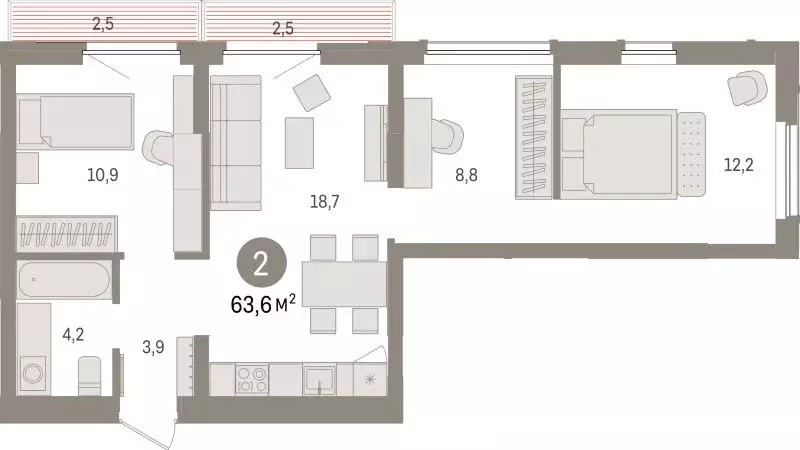 2-к кв. Липецкая область, Липецк пл. Петра Великого, 1 (63.6 м) - Фото 1
