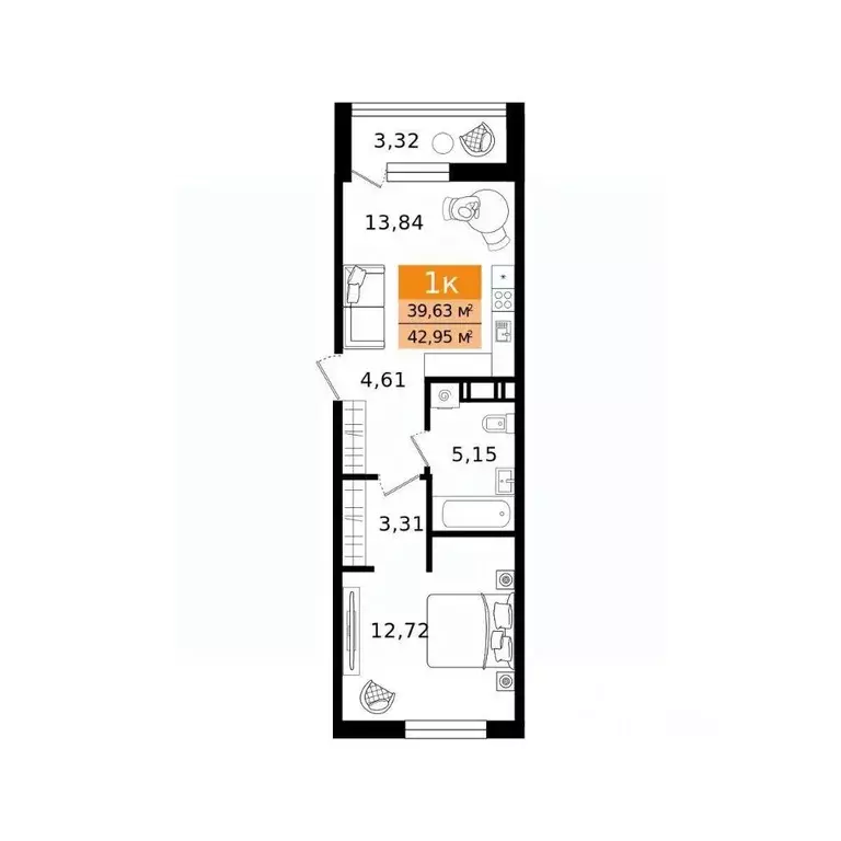 1-к кв. Курганская область, Курган просп. Конституции (42.95 м) - Фото 2