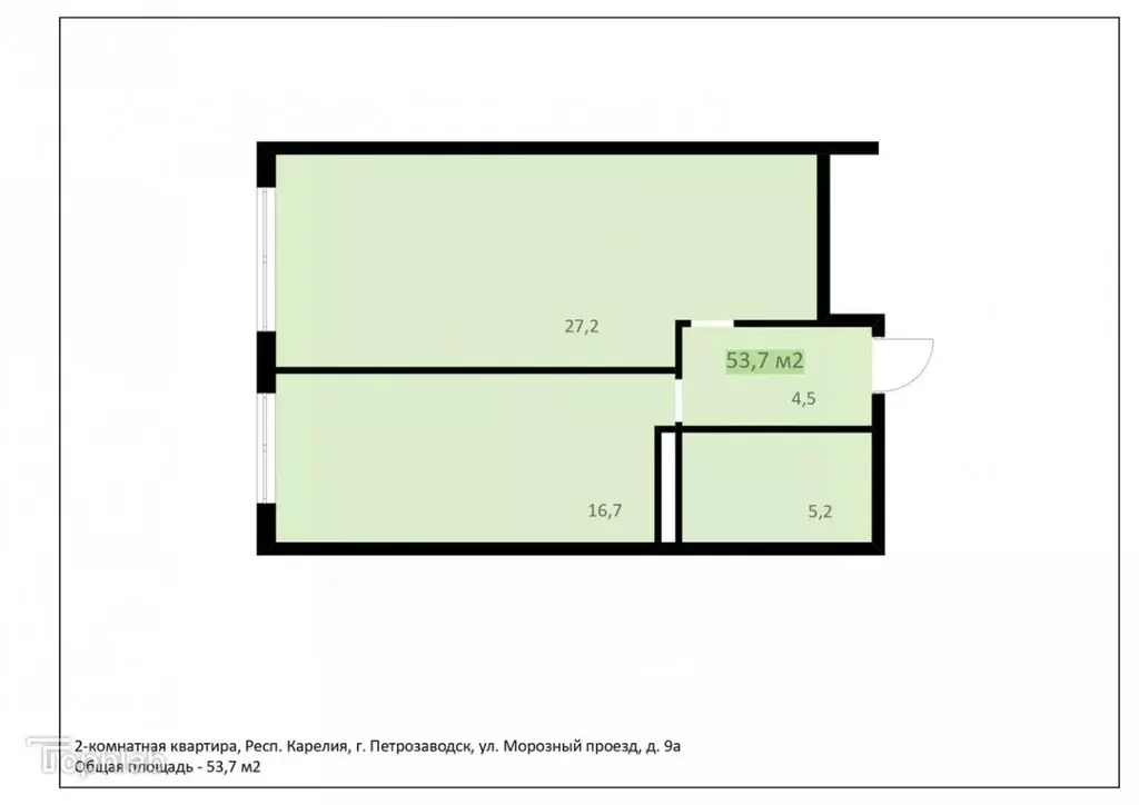 2-к кв. Карелия, Петрозаводск проезд Морозный, 9А (53.7 м) - Фото 1