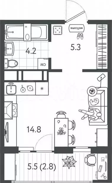 Квартира-студия, 27,1м, 22/24эт. - Фото 0