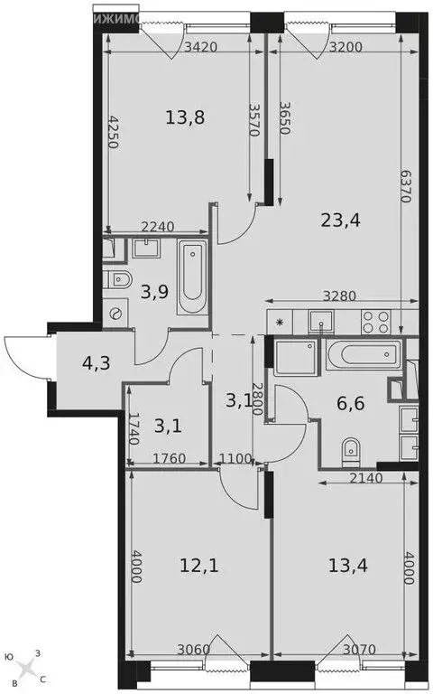 3-комнатная квартира: Москва, Снежная улица, вл22к3 (84.3 м) - Фото 1