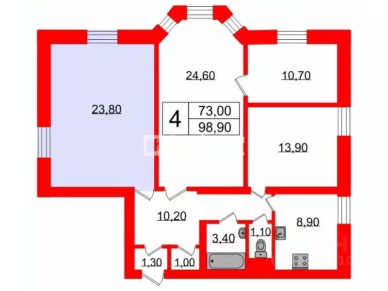 Комната Санкт-Петербург ул. Коммуны, 58 (23.8 м) - Фото 1