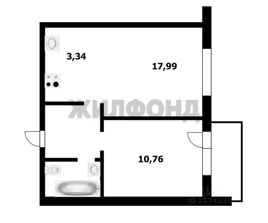 Квартира, 2 комнаты, 43.3 м - Фото 0