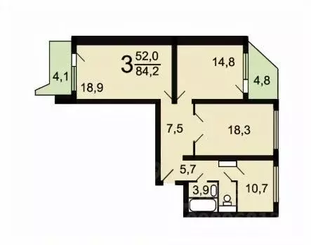 3-к кв. Москва Внуковское поселение, ул. Бориса Пастернака, 31к1 (80.0 ... - Фото 2