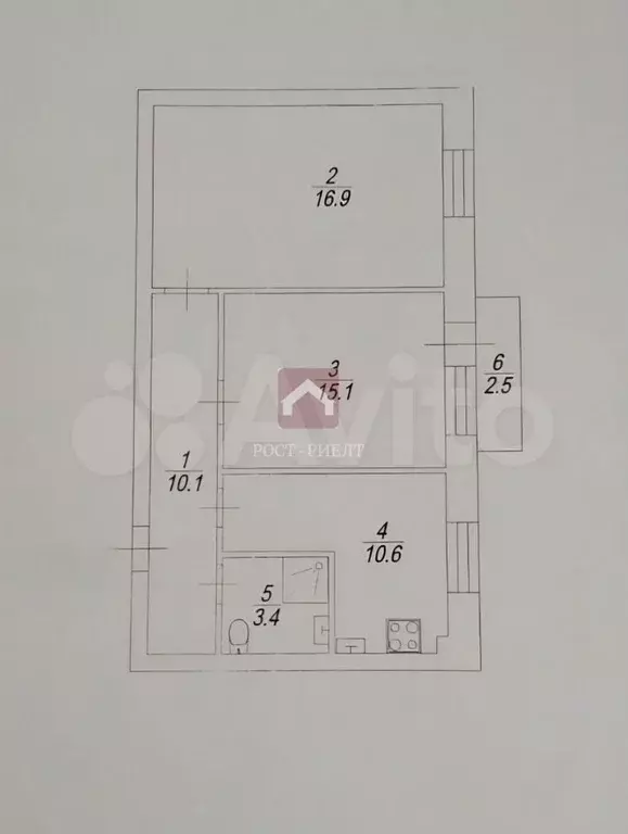 2-к. квартира, 56,1 м, 6/6 эт. - Фото 0