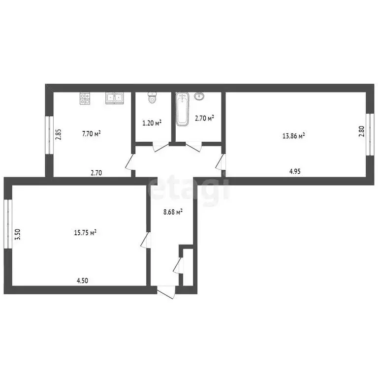 2-комнатная квартира: Сланцы, улица Кирова, 12 (49.89 м) - Фото 1