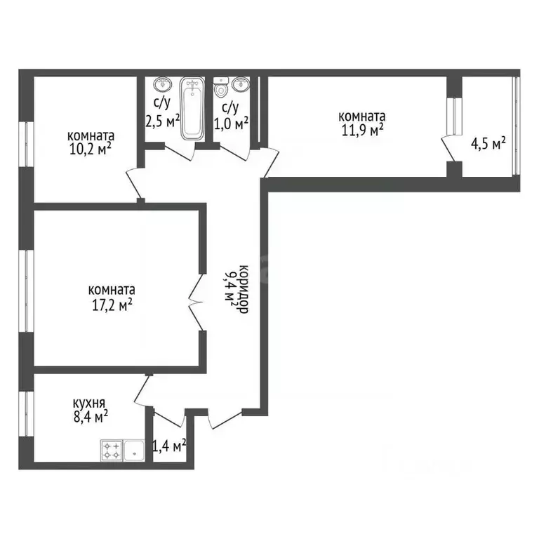 3-к кв. Башкортостан, Уфа просп. Октября, 133 (58.5 м) - Фото 1
