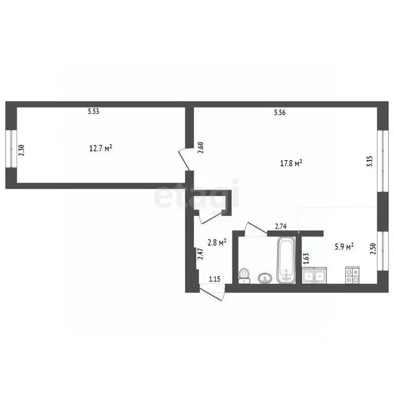 2-к кв. Омская область, Омск просп. Мира, 16 (43.0 м) - Фото 2