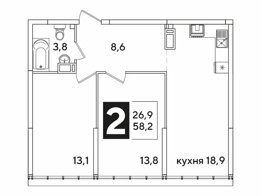 2-комнатная квартира: Краснодар, жилой комплекс Самолёт-6 (58.2 м) - Фото 1