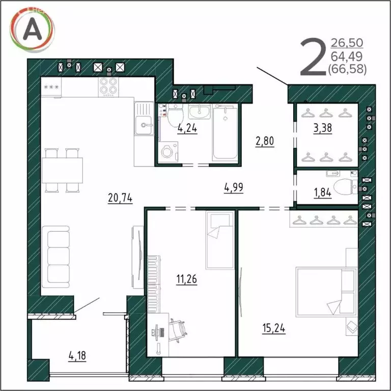 2-комнатная квартира: Брянск, улица Ульянова, 24 (68.07 м) - Фото 0